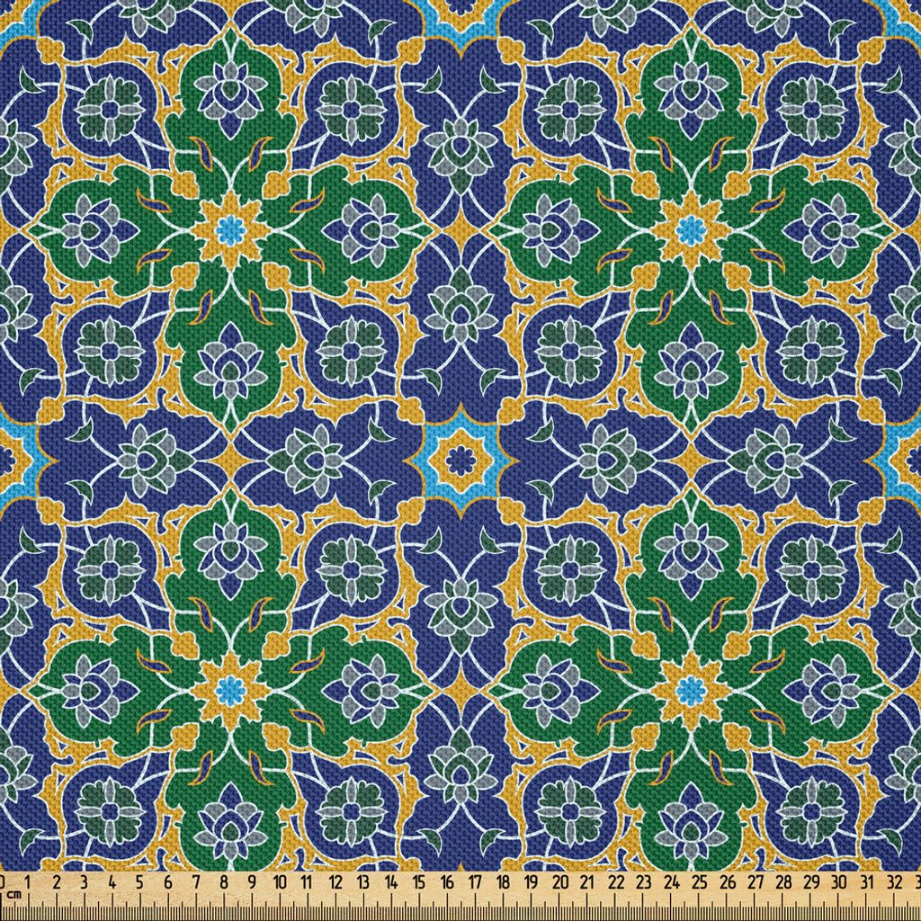 ABAKUHAUS Orient Satin Stoff als Meterware, Orientalische Orientalische Muster Des Verzierten Mosaiks Mit Damast Stammes Kunst, 2 M (148 x 200 cm),...