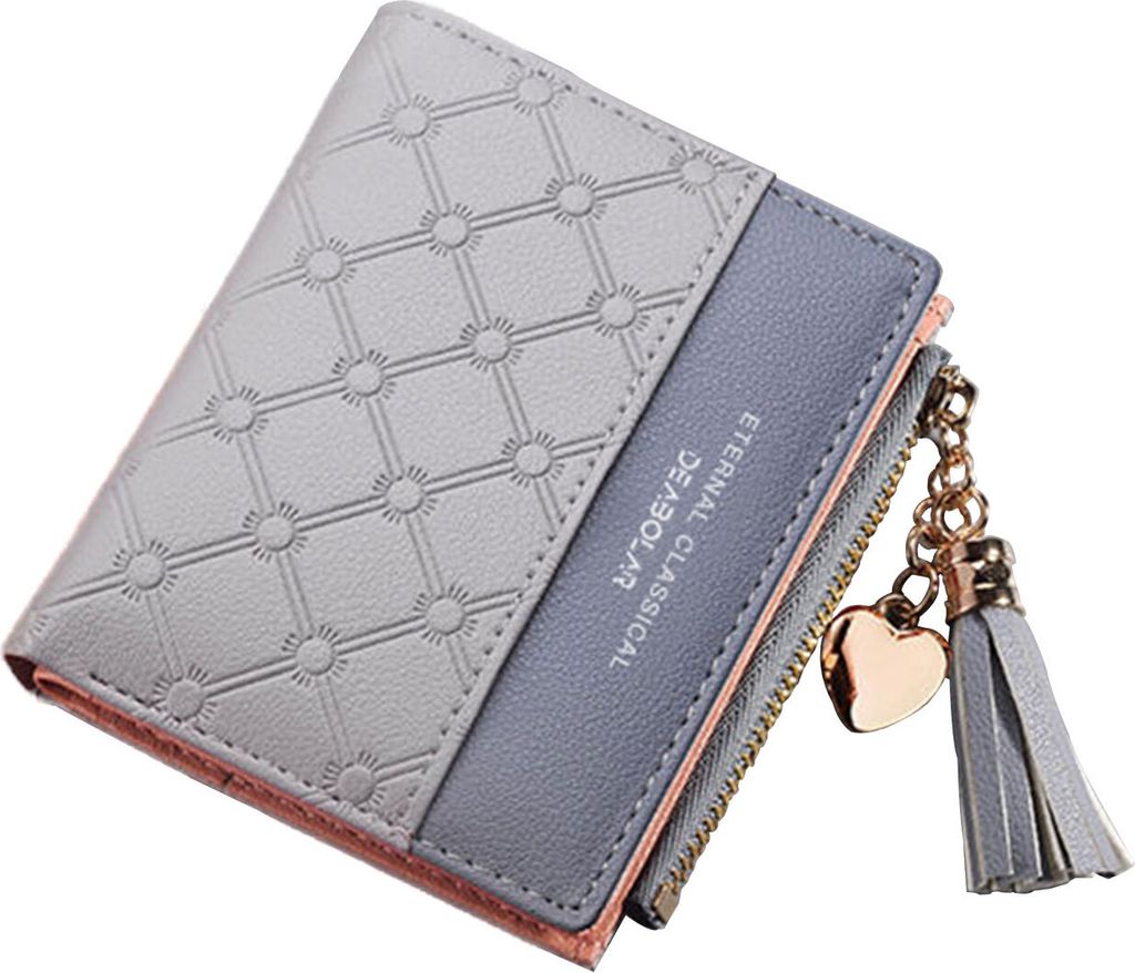 OKWISH Geldbörse Leder Damen Geldbörse Portemonnaie Geldbeutel Brieftasche Geldbörse Damen Klein mit Münzfach Kleines Zipper Brieftasche Hellgrau