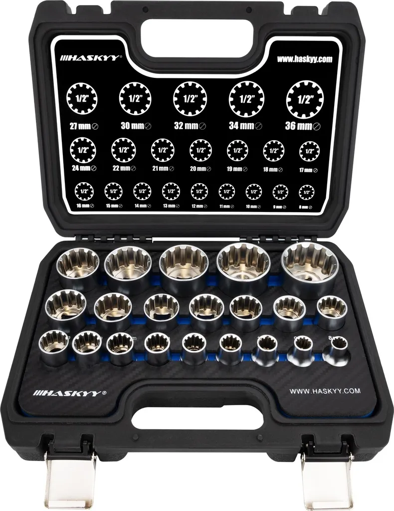 Douilles XZN multi-dents en acier Chrome-Vanadium 8-36 mm - Set de 21 pcs