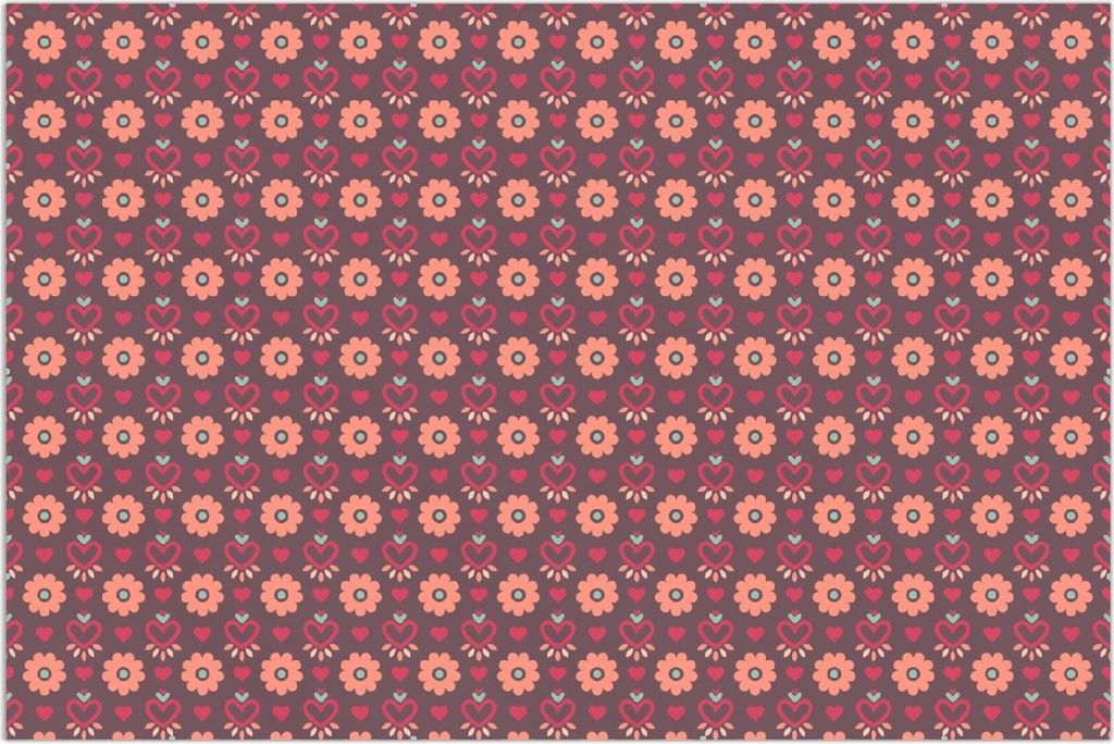 Wallario Wandbild Muster mit Blumen und Herzen, Größe: 61 x 91,5 cm, Poster mit rahmenlosen Bildhalter