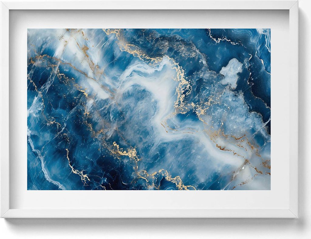 Steintextur mit Gold– Wandbild mit Rahmen – Gerahmtes Bild – Wanddekoration – 70x50 cm – Schwarz Rahmen