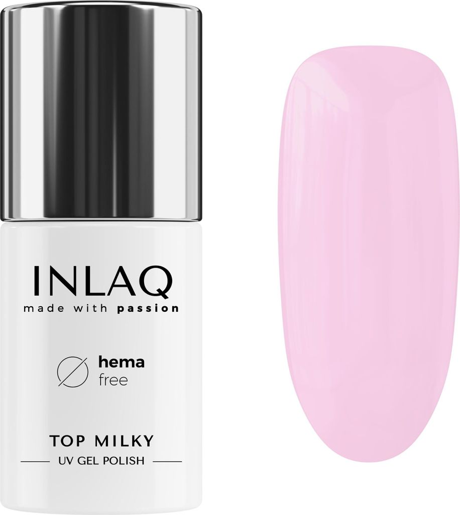 INLAQ HEMA Free Top Milky 6ml - Gellack UV Top Coat Gel mit milchiger Farbüberlackierung 20% Deckkraft Baby Boomer - UV Gel Nagellack Farbe Rosa