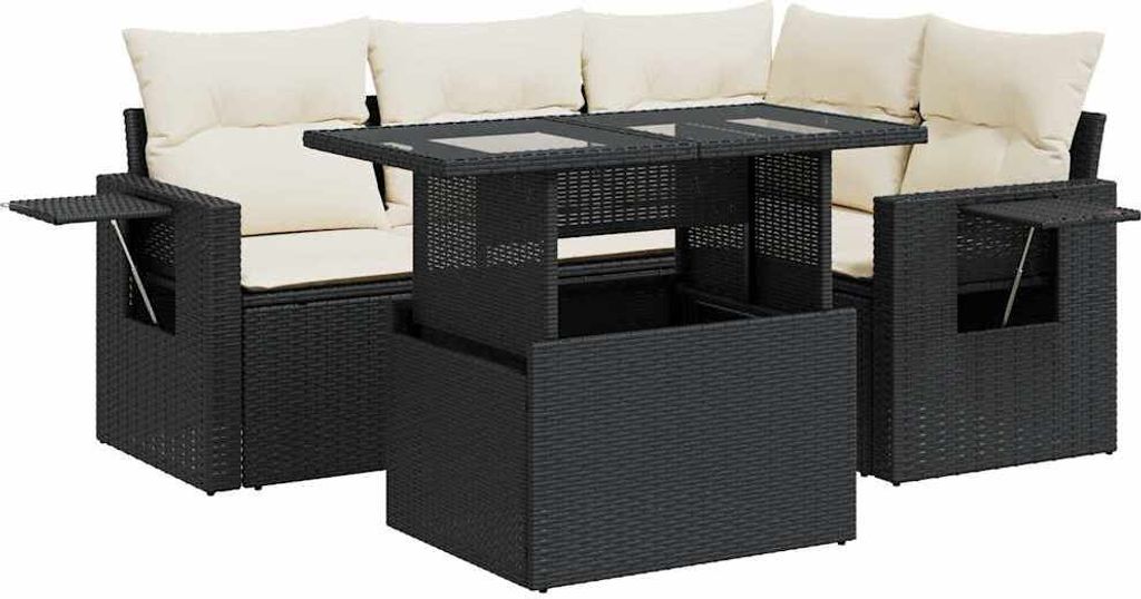 "2026 MODERNE" 5-tlg. Garten-Lounge-Set - elegantes Design - Sitzgruppe/Gartengarnitur - mit Kissen Schwarz Poly Rattan - Terassenmöbel NeuMöbel2...