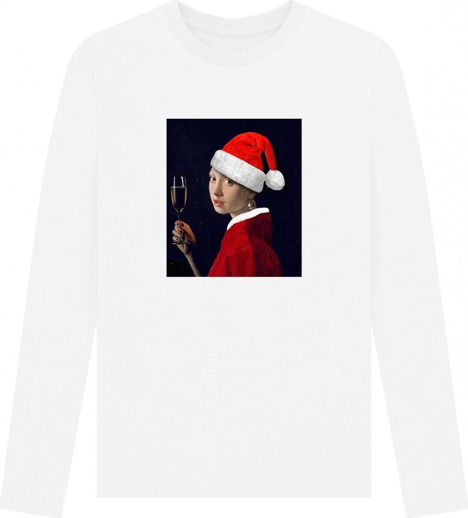 Apoh - "Vermeer Girl With Pearl Earring" T-Shirt für Herren/Damen Uni, Langärmlig PN1727 (XXL) (Dunkles Marineblau)