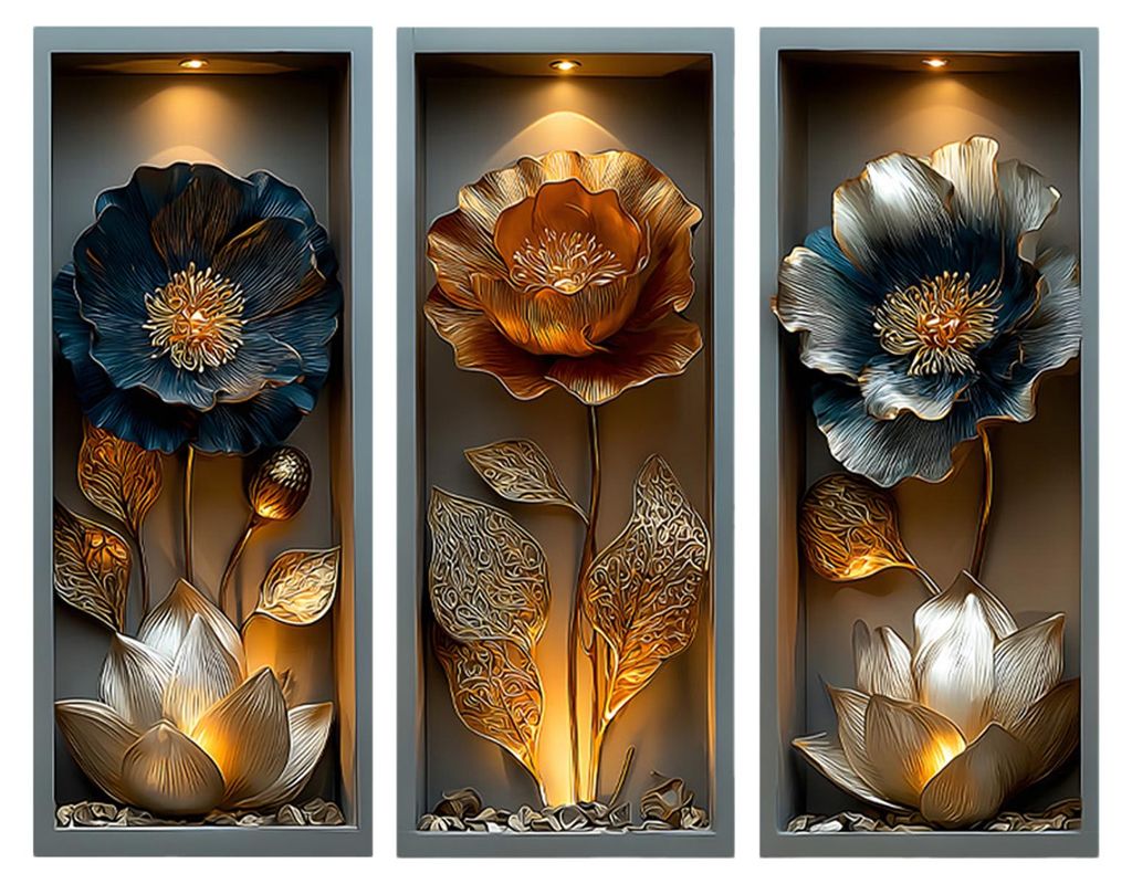 3 Bögen 3D-Lotusblumen-Wandaufkleber, abziehbar und aufklebbar, wasserfeste 3D-Wandkunst für Schlafzimmer, Kinderzimmer, Wohnzimmer, TV-Hintergru...