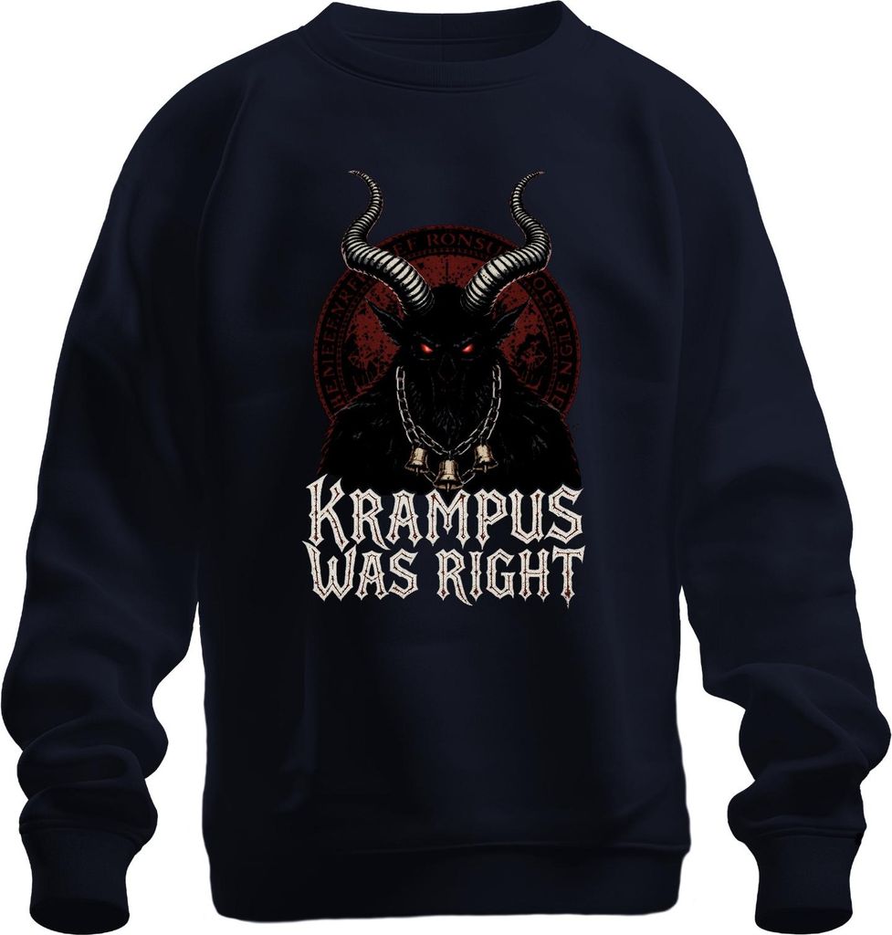 Krampus Was Right Dämon Hörner Glocken Weihnachten Gothic Horror Uni Sweatshirt Pullover, Navy, XXL