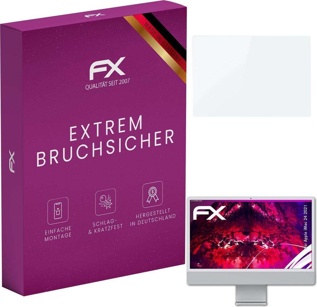 atFoliX FX-Hybrid-Glass Displayfolie kompatibel mit Apple iMac 24 (2021) Glasfolie