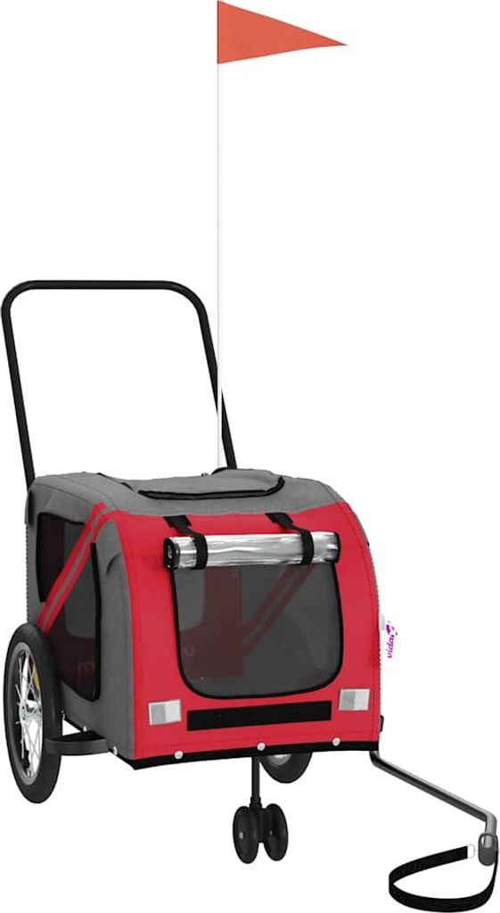 vidaXL Fahrradanhänger Hunde Rot und Grau Oxford-Gewebe und Eisen