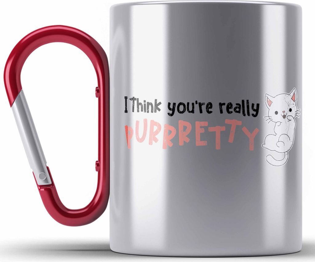 Trendation - Valentinstag Edelstahl Tasse Karabiner Geschenk für Ihn Sie Lustig Katzenbesitzer Geschenkidee Becher Freund Freundin Liebe Paare (Rot)