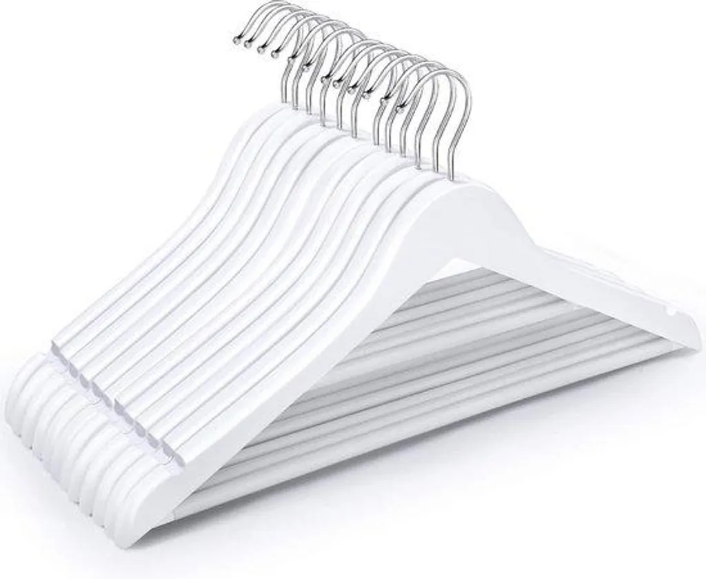 Cintres en Bois Blanc pour Organiser Chemises et Pantalons - Set de 12
