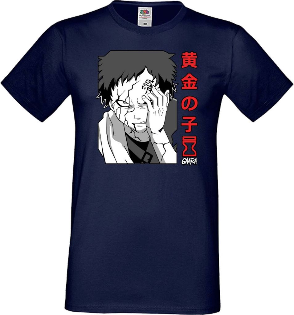 Herren T-Shirt Japan Manga Animation Comics Naruto Gaara 02 Var-039 Sand Hokage, Man 3XL / Dunkelblau
