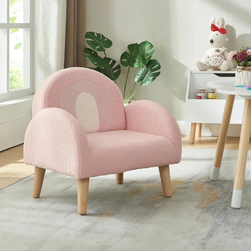 Fauteuil Enfant Sorreindi Rose : Assise Stable et Douceur Teddy