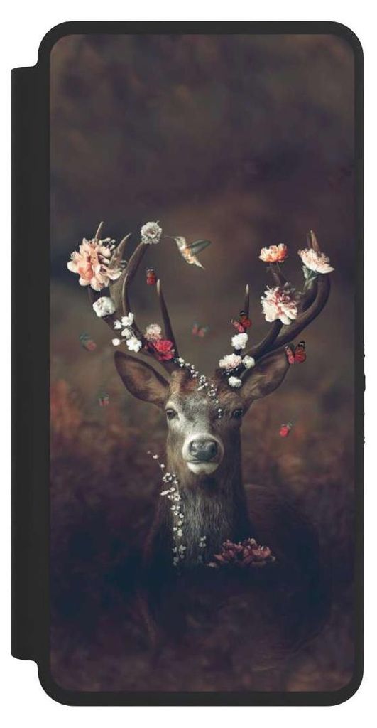 NIVOCASE Klapphülle für Samsung Galaxy S26 Ultra Handyhülle aus Kunst Leder NIVOflip schwarz Blumen Rehe Rentier