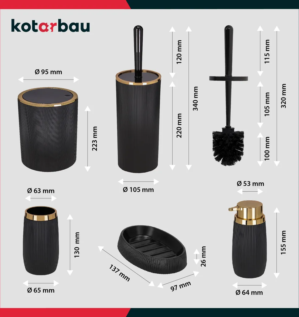 KOTARBAU Set d'accessoires de salle de bain 5 pièces noir et or chic