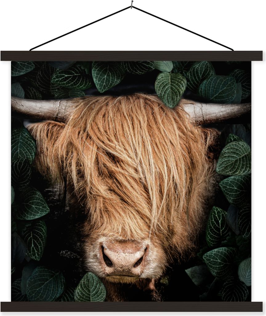 MuchoWow Textilposter Schottisches Hochlandrind - Blättrig - Kuh 40x40 cm mit schwarzem Rahmen - Fotos