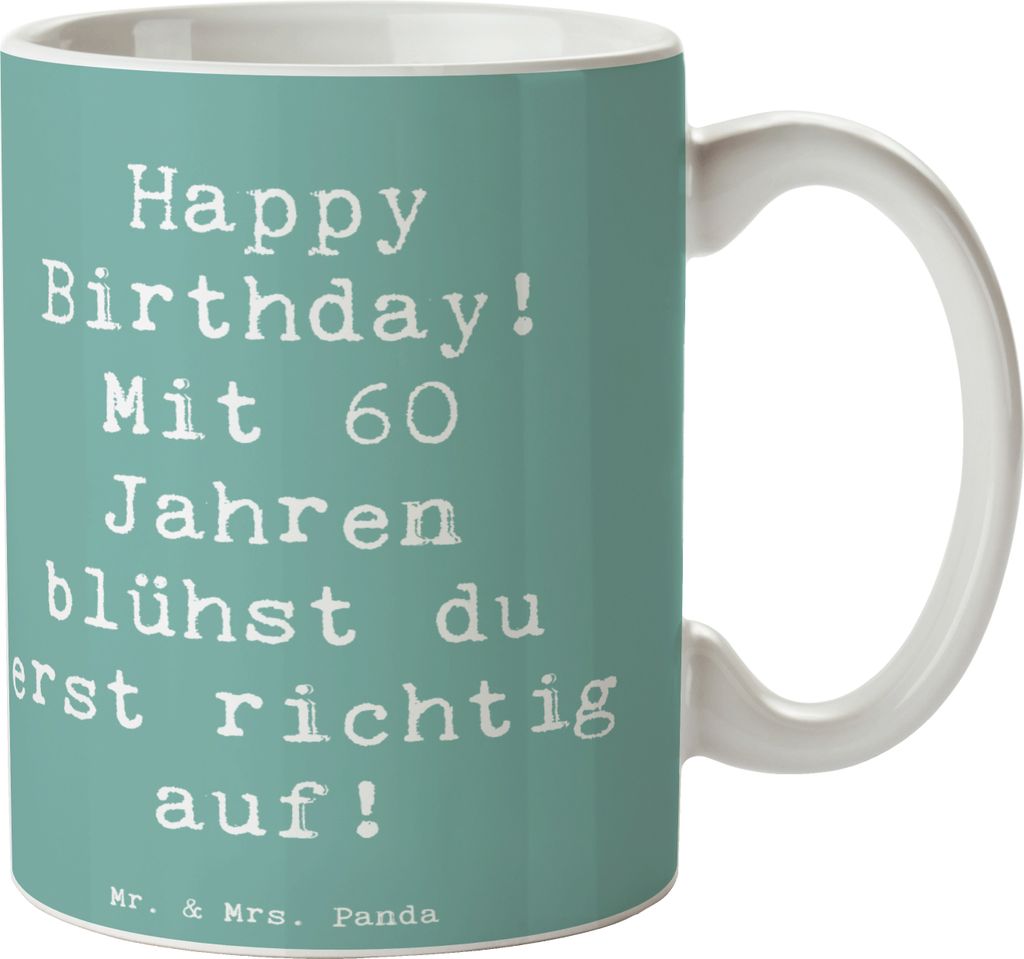 Mr. & Mrs. Panda haferl Spruch 60. Geburtstag Aufblühen - Meeresbrise - Geschenk, Alter, sechzigster, Glückwunsch, Happy Birthday, cappuccinotass...