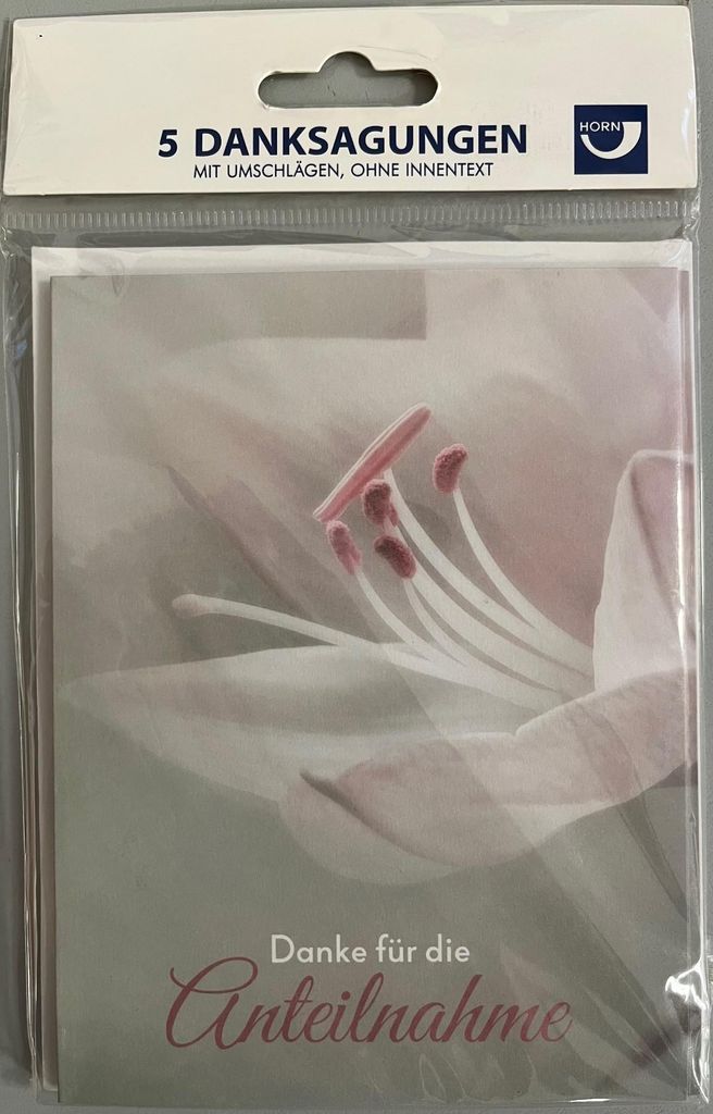 Trauer Danksagungen 5 Danksagungskarten mit 5 Umschlägen im Beutel Danke für die Anteilnahme Mehrstückpackung
