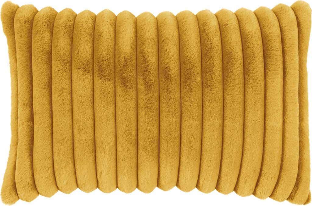 A close-up view of a yellow corduroy pillowcase.