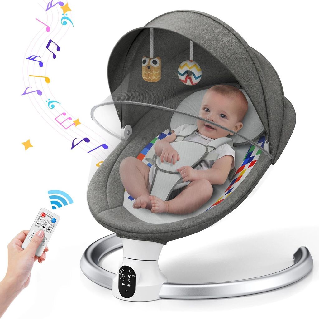 Elektrische Babyschaukel mit Bluetooth - Babywippe - 5-Punkt-Gurt - 5 Geschwindigkeiten - 3 Timer - 10 Melodien - 0–18 Monate - 10 kg - Grün