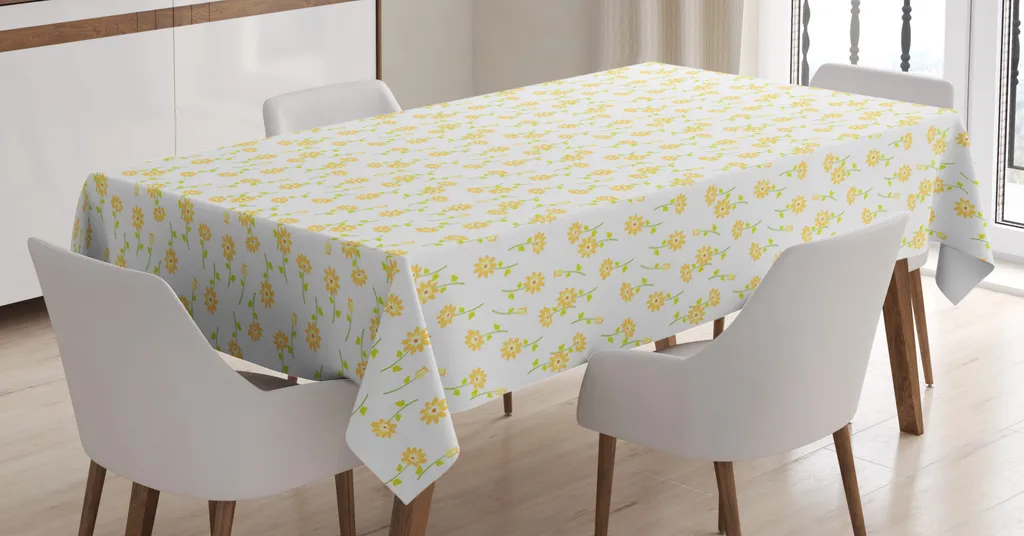 ABAKUHAUS Tovaglia floreale, tulipani primaverili, stampa personalizzata Colori vivaci che non sbiadiscono Lavabile per uso esterno, 140 x 200 cm, giallo senape e verde