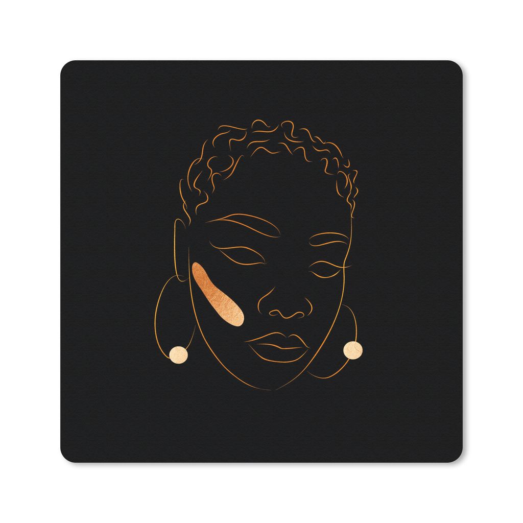 MuchoWow Mauspad Mousepad Frau - Schwarz und Gold - Strichzeichnung 20x20 cm - Mousepads - Maus Mat - Pad - Mausunterlage - Desk Mat - Bureauarti...