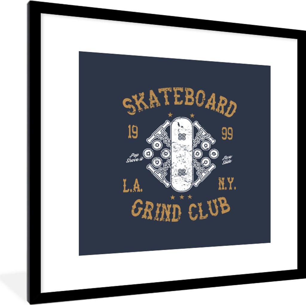 MuchoWow MuchoWow Gerahmtes Poster Skateboard - Weiß - Retro - Zitat 40x40 cm - Poster mit zchwarzem Bilderrahmen - Poster - Plakat im Rahmen