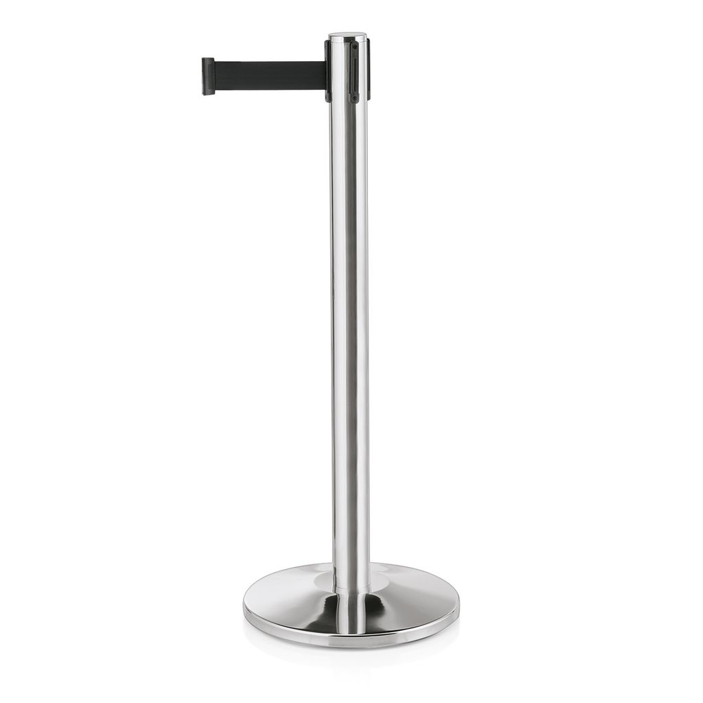 Silberner Abgrenzungspfosten mit Gurtband schwarz, 300 cm, Serie Joinflex
