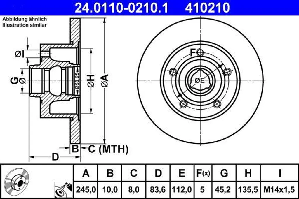 Disque de frein haute teneur en carbone ATE 24.0110-0210.1 Audi