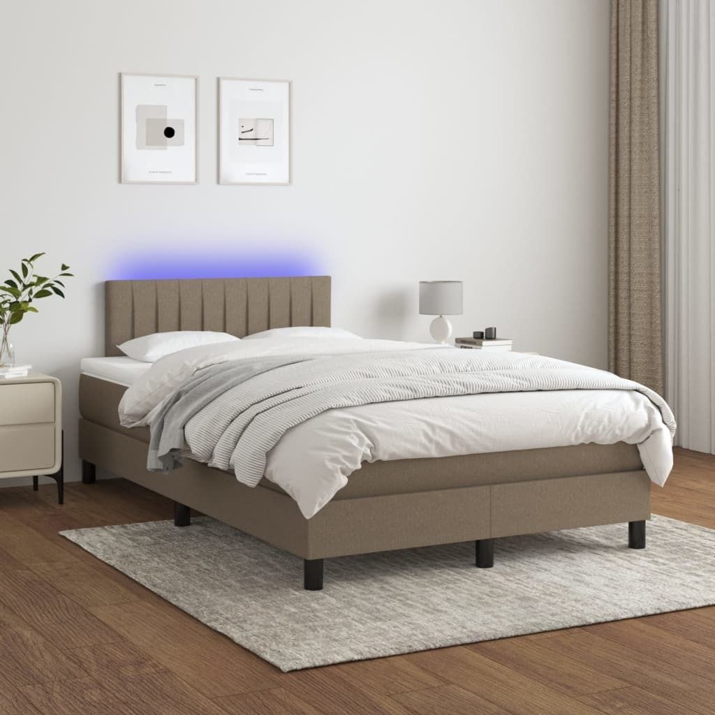 The Living Store Boxspringbett mit Matratze & LED Taupe 120x200 cm Stoff