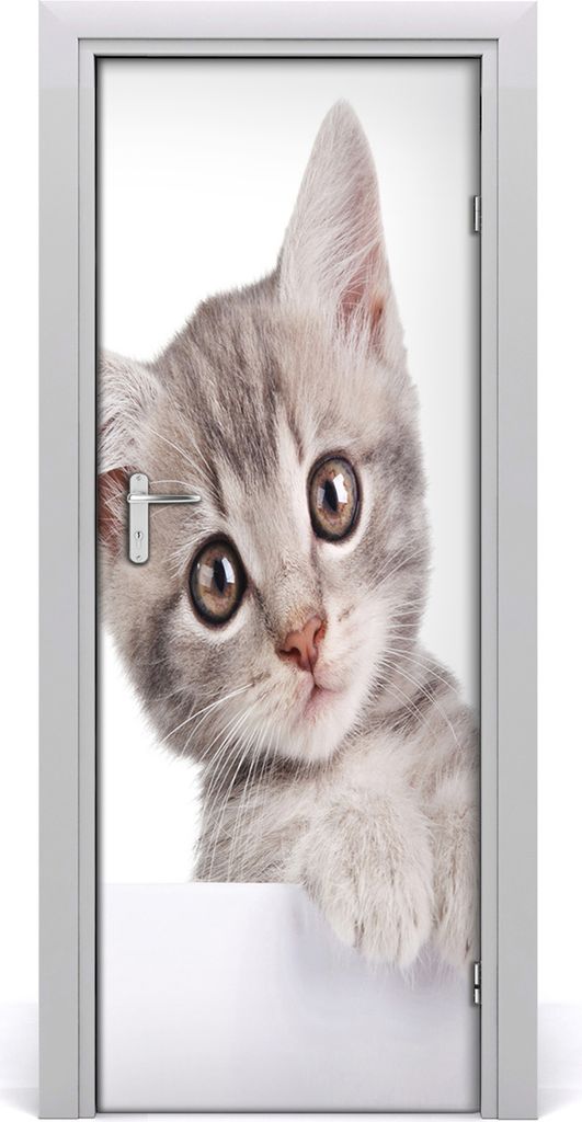 Tulup Türaufkleber 75x205 cm Dekorative Aufkleber Selbstklebend Wasserdichte Tapete Abnehmbar Schlafzimmer Wohnzimmer Wohnkultur - Katze graue Wand