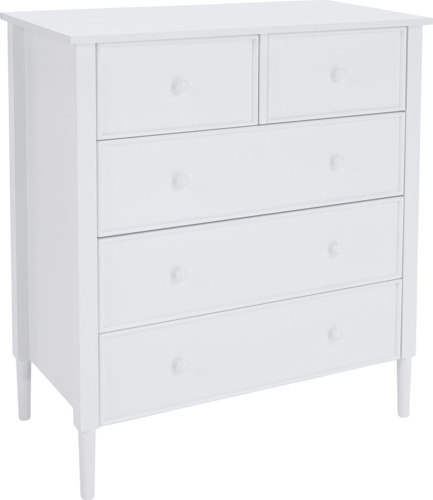Kommode Teana, 5 Schubladen, weiß, 95 cm hoch, 80 cm breit, 40 cm tief