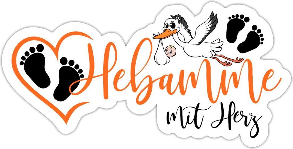 Spreadshirt Hebamme Mit Herz Klapperstorch mit Baby Babyfüße Sticker Aufkleber, 10 x 10 cm, Mattweiß