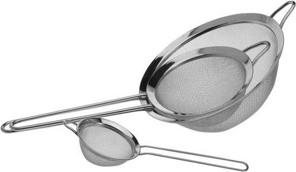 Edelstahl-Küchensieb-Set, 3-teilig, dampfgängig, spülmaschinenfest, 3 Größen