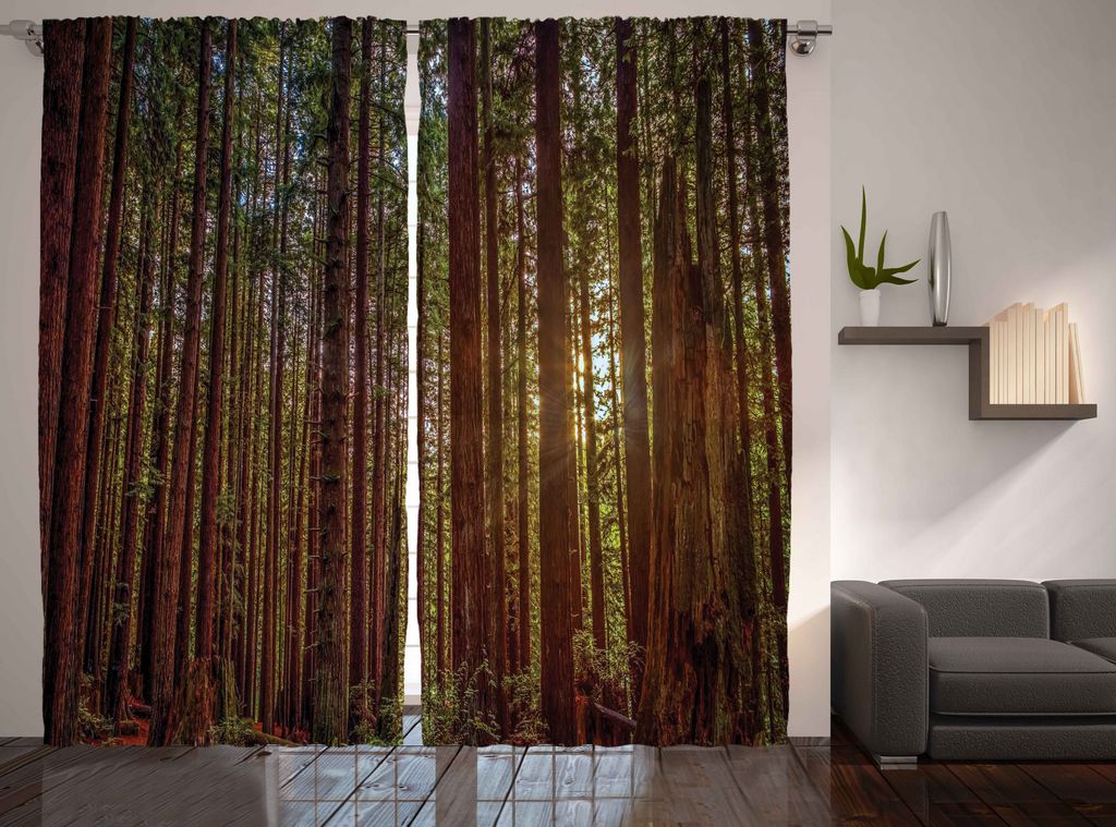 ABAKUHAUS Natur Rustikaler Vorhang, Redwood Forest Park USA, Wohnzimmer Universalband Gardinen mit Schlaufen und Haken, 280 x 175 cm, Redwood Gelb ...