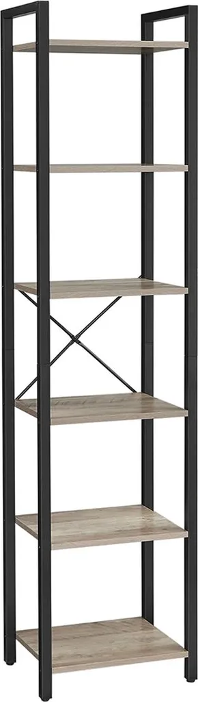 Meuble de rangement pour salon avec 6 étagères ouvertes gris et noir