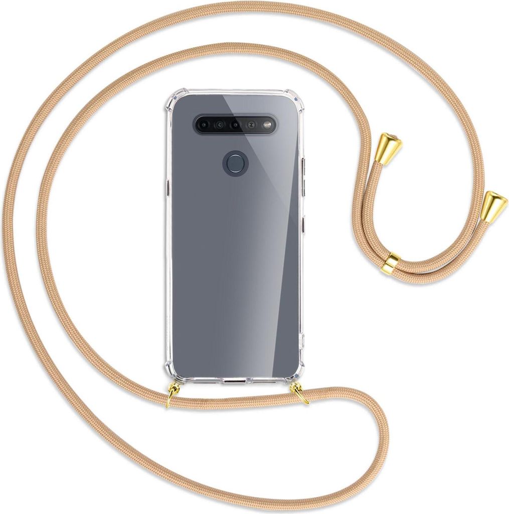 Handykette Backcover-Schutzhülle mit Band (Metall goldfarben) für LG K51S LM-K510 - beige