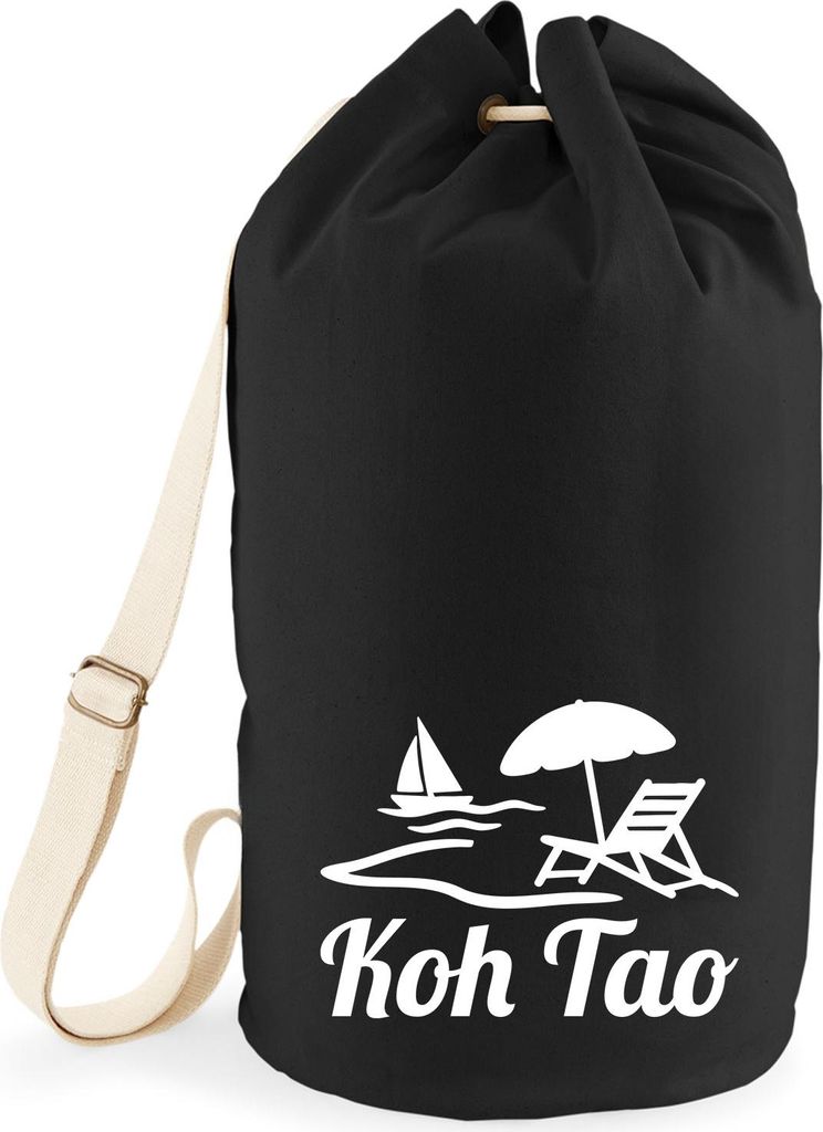 Huuraa Seesack Koh Tao Inselmotiv Thailand 20 Liter Black Baumwolle Rucksack Geschenkidee