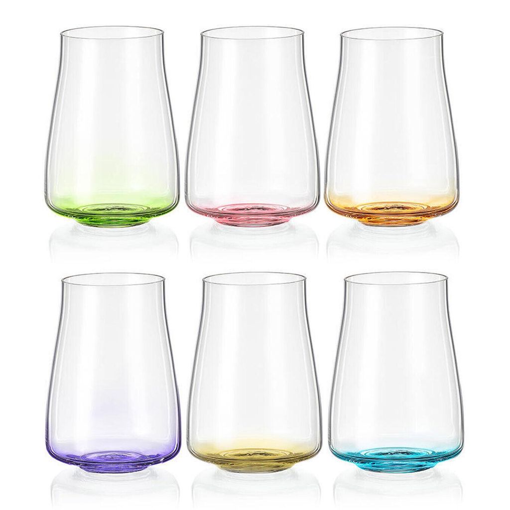 Crystalex Rainbow Fresh Longdrink-Gläser 400 ml – 6er-Set farbige Kristallgläser (Rot, Gelb, Grün, Lila, Blau, Orange)