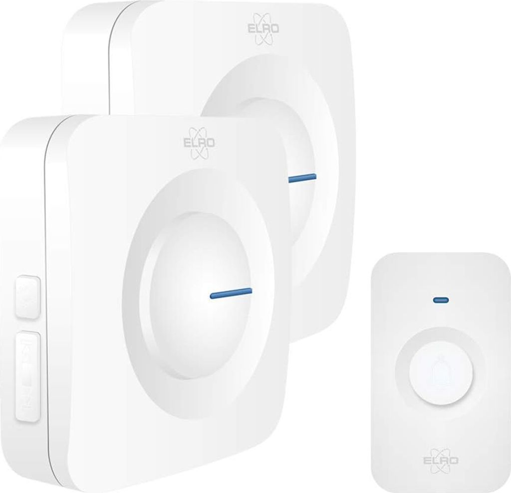 ELRO DB3000 Funk Türklingel Set 2X Tragbare Empfänger mit Batterie - Wasserdicht, 300m Reichweite, 64 Melodien - Weiß