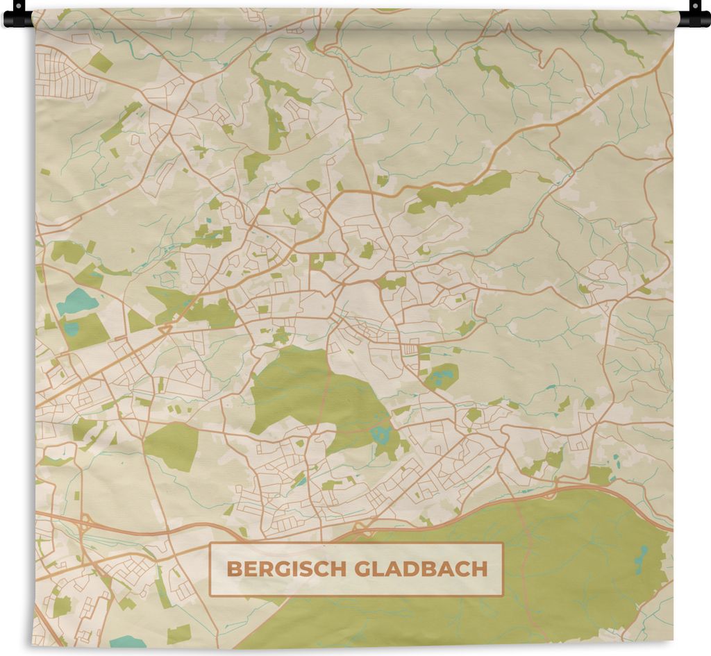 MuchoWow Wandteppich Wandbehang Bergisch Gladbach - Karte - Vintage - Stadtplan 60x60 cm Tapisserie Dekoration Wandtuch - Dekorationen - Wand Decke