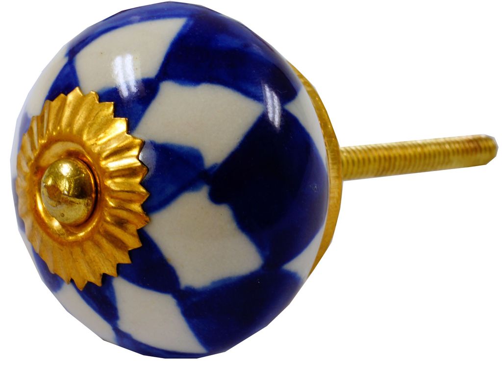 Keramik Möbelknopf, Möbelknauf Möbelgriff, Schranktürknöpfe, Möbelknöpfe, Schubladengriff - Modell 112, Blau, 3,5*3,5*7,5 cm, Möbelknöpfe