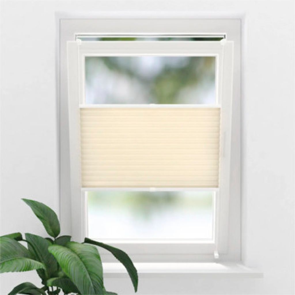 SOLUNA Faltenplissee mit Seitenverspannung ohne Bohren beige, 100x130 cm