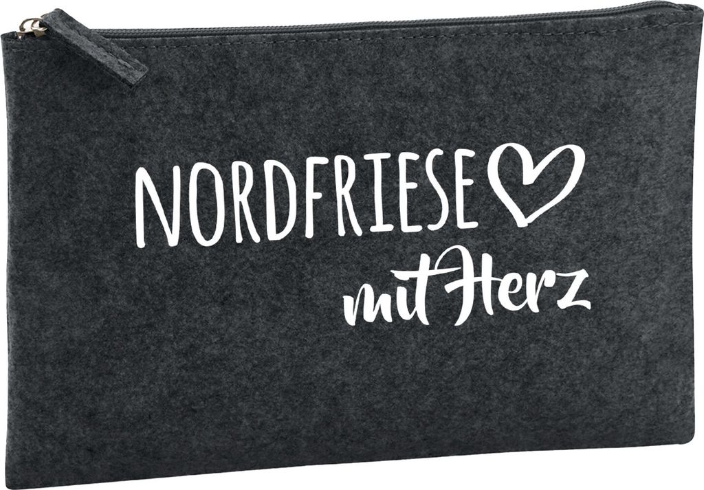 Huuraa Kulturbeutel Nordfriese mit Herz 1 Liter Charcoal Filz Kosmetiktasche Geschenkidee