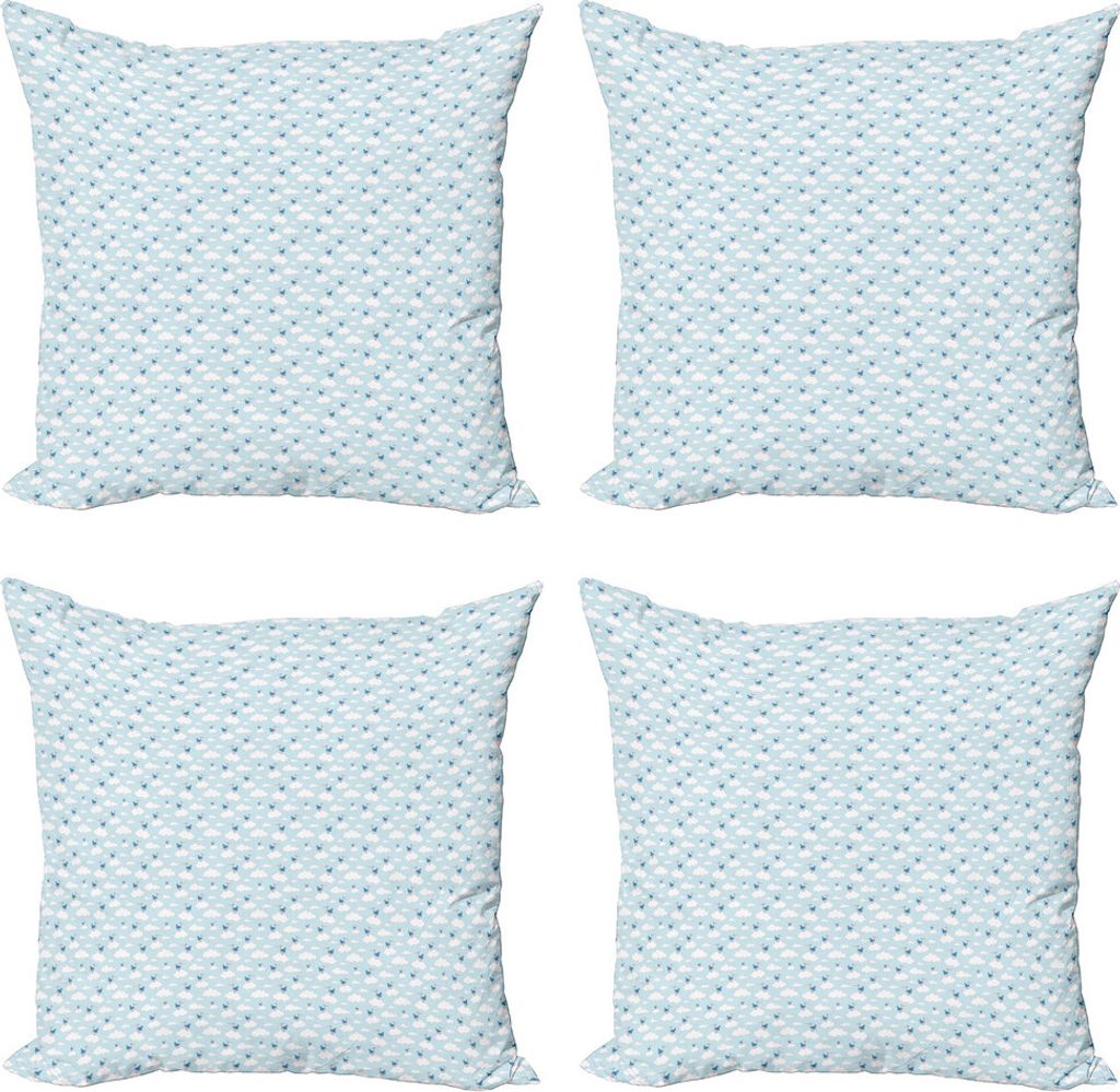 ABAKUHAUS Kindergarten Kissenbezug Set (4 Stück), Wolken und Störche im Himmel, Moderner Doppelseitiger Digitaldruck, 60 cm x 60 cm, Baby Blue Se...