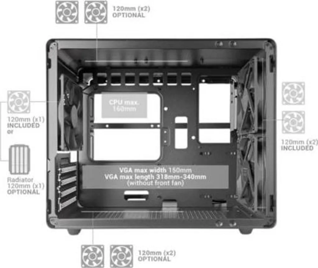 Boîtier Tour PC Argent MC-MPRO Châssis Compact avec Refroidissement Mesh - 8