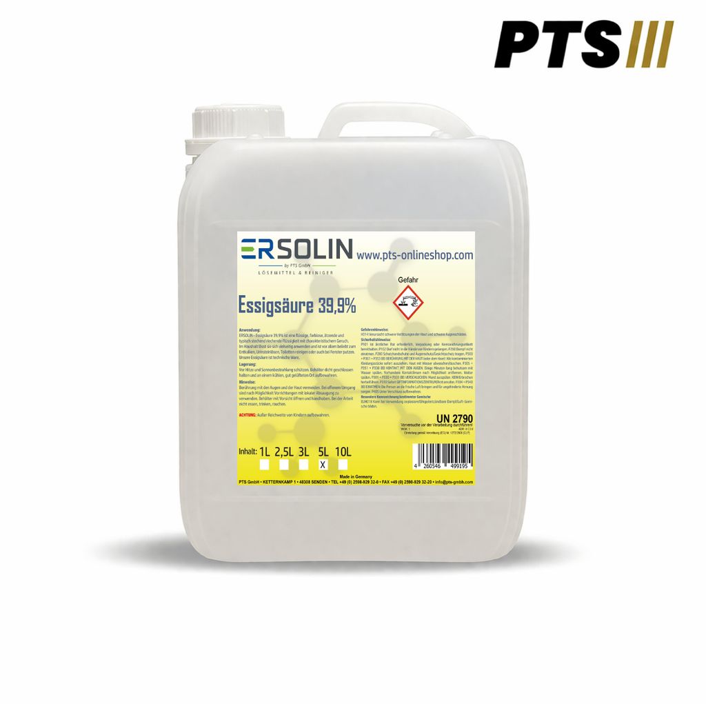 Essigsäure 39,9% 5 L Entkalker Reiniger technische Qualität Produktbild 