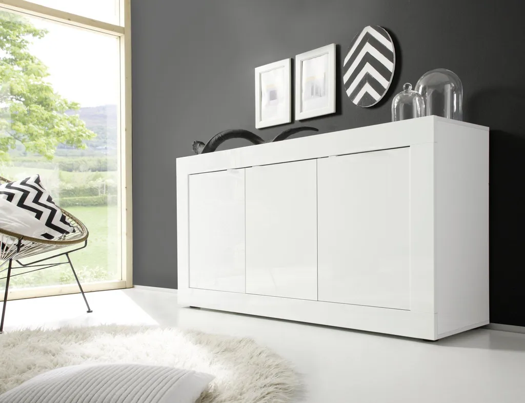 Buffet 160 cm Introbio Blanc Brillant : Solution Rangement Italien Chic - 4