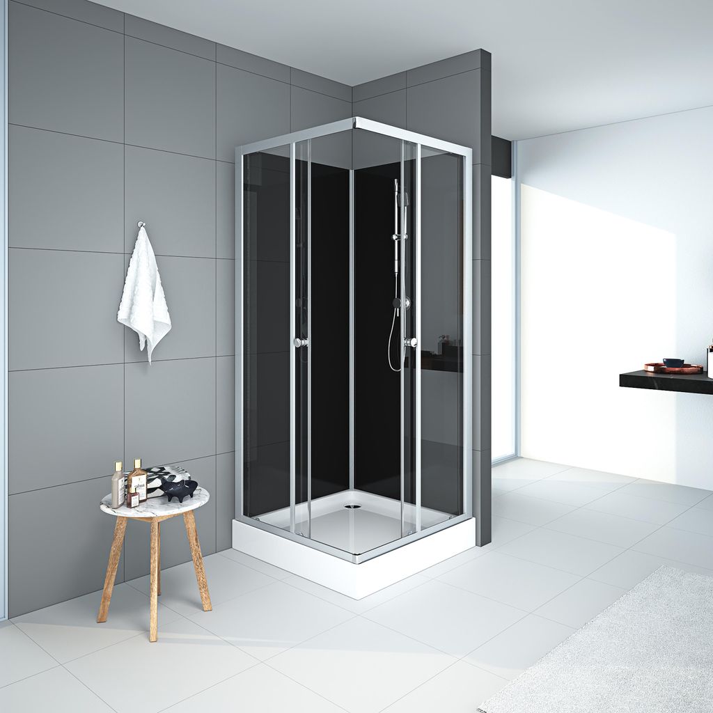 Komplettdusche 80×80×195 cm, Duschtasse, Gleittüren, 5 mm Produktbild 