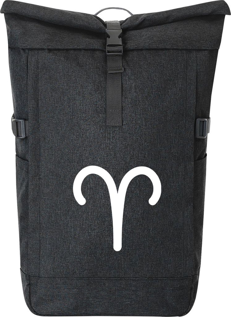 Huuraa Kurierrucksack Widder Sternzeichen Zeichen 30-44 Liter Black Melange Fairtrade Rolltop Rucksack Geschenkidee
