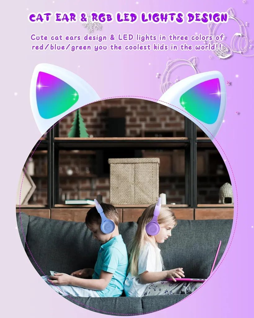 Cuffie Gatto Bambini 2 in 1: Sicurezza e Divertimento con Volume Limitato - 6